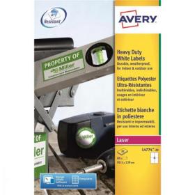 Avery Heavy Duty Labels Laser 4 per Sheet 99.1x139mm White Ref L4774-20 80 Labels 572211