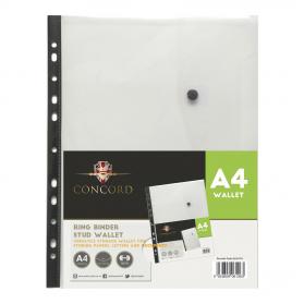 Concord Ring Binder Stud Wallet Polypropylene with Card Pocket 180 Micron A4 Clear Ref 6126-PFL Pack of 5 573535