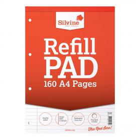 Silvine Refill Pad Headbound 75gsm Ruled Margin Perf Punched 4 Holes 160pp A4 Red Ref A4RPFM Pack of 6 573780