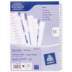 Avery Index Mylar A-Z 26-Part Punched Mylar-reinforced Tabs 150gsm A4 White Ref 05231061 598217