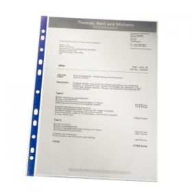 Leitz Premium Presentation Pocket Blue Strip Top and Side-opening 75 Micron A4 Clear Ref 62011 Pack of 25 627238