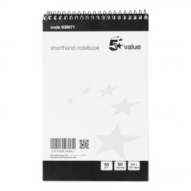 5 Star Value FSC Shorthand Pad Wirebound 60gsm Ruled 160pp 127x200mm Black & White [Pack 10] 638671