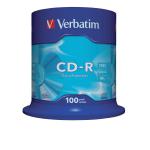 Verbatim CD-R Recordable Disk on Spindle 52x Speed 80min 700Mb Ref 43411 [Pack 100] 712805