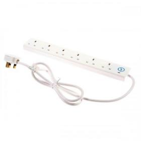 Extension Lead Power Surge Strip with Spike Protection 6 Way 2 Metre White 713439