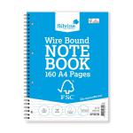 Silvine FSC Notebook Wirebnd 56gsm Ruled Margin Perforated Punched 4 Holes 160pp A4 Ref FSCTW80 [Pack 5] 793044