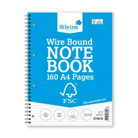 Silvine FSC Notebook Wirebnd 56gsm Ruled Margin Perforated Punched 4 Holes 160pp A4 Ref FSCTW80 Pack of 5 793044