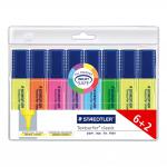 Staedtler Textsurfer Classic Highlighter Line Width 1-5mm Wallet Assorted Ref 364AWP8 [Pack 6 + 2 FREE] 798170