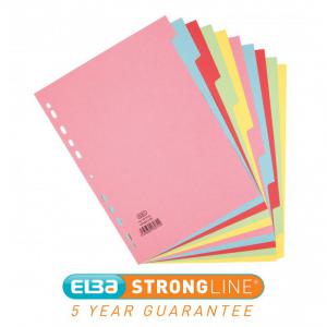 Elba Subject Dividers 10-Part Card Multipunched Recyclable 160gsm A4