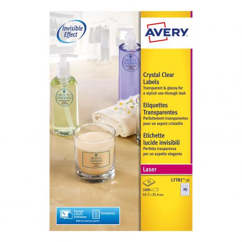 Avery Crystal Clear Labels Laser Durable 40 per Sheet 45 L7781-25