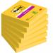 Post-it Super Sticky Removable Notes Pad 90 Sheets 76x76mm Canary Yellow Ref 654S6 [Pack 6] 815764