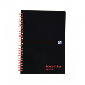 Black n Red Notebook Wirebound 90gsm Ruled Recycl Perforated 140pp A5