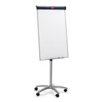 The photograph shows a sleek and versatile ACCO Brands Flipchart Easel & Pads Nobo Classic Nano Clean Mobile Flipchart Easel. The easel stands at a height of 690x1000mm and features a clean, modern design. The easel is easily portable, making it a convenient option for presentations or brainstorming sessions. The pad holder allows for standard size flipchart pads to be easily attached. The surface of the easel is smooth and wipeable, perfect for making notes and diagrams with ease. A must-have for any office or meeting space.