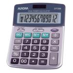 Aurora Semi-desk Calculator 12 Digit 3 Key Memory Battery/Solar Power 103x30x138mm Grey Ref DT398 867551