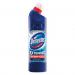 The image is of a sleek, 750ml bottle of Unilever Bleach Domestos Professional Bleach. The white label features bold red text that reads Original Thick and boasts 24 hour rinse-proof cleaning power. The product name and logo are prominently displayed at the top, with a clear image of the bleach inside the bottle.