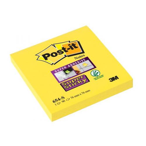 Cheap Stationery Supply of 3M Post-it Super Sticky Note Pads (76x76mm) Yellow (12 x Pack of 90 Sheets) - Offer 3 for 2 (July to September 2014) 654S-XX Office Statationery