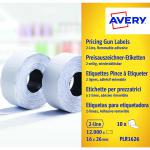 Avery Labels for Labelling Gun 2-Line Removable White 16x26mm 1200 per Roll Ref PLR1626 [Pack 10] 879428
