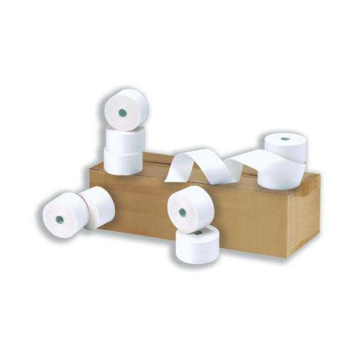 This photo displays a stack of Unbranded Cash Register Rolls 5 Star Cash Register Rolls, each measuring 76x76x12.7mm and with a length of 24m. The pack contains a total of 20 rolls. The rolls are neatly stacked and ready for use.