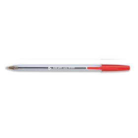 5 Star Office Ball Pen Clear Barrel Medium 1.0mm Tip 0.4mm Line Red Pack of 50 901805