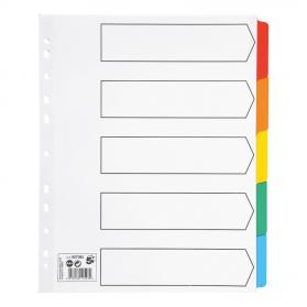 5 Star Office Maxi Dividers 5-Part Multipunched Mylar-reinforced Coloured-Tabs 150gsm Extra Wide A4 White 907085