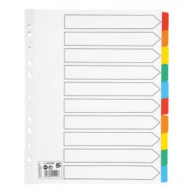 5 Star Office Maxi Divider 10-Part Multipunched Mylar-reinforced Coloured-Tabs 150gsm Extra Wide A4 White 907093