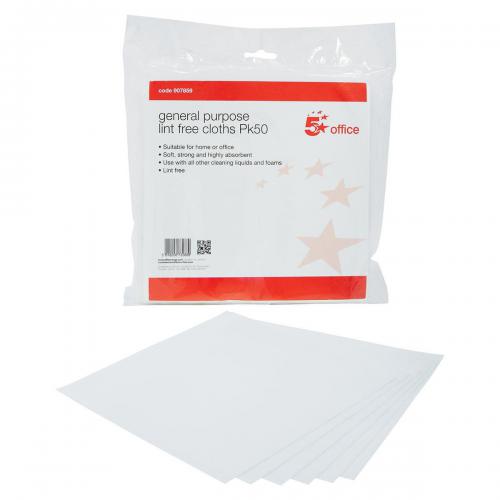 Cheap Stationery Supply of 5 Star Office General Purpose Lint Free Cleaning Cloths Pack of 50 907859 Office Statationery