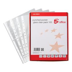 Cheap Stationery Supply of 5 Star Office Punched Pocket Polypropylene Top and Side-opening 50 Micron A4 Glass Clear Pack of 100 908331 Office Statationery