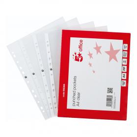 5 Star Office Punched Pocket Polypropylene Top-opening 70 Micron A4 Glass Clear Pack of 100 908366