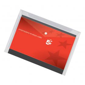 5 Star Office Envelope Stud Wallet Polypropylene A4 Transparent Clear [Pack 5] 908765