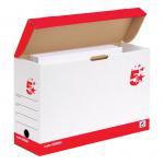 5 Star Office FSC Transfer Case Hinged Lid Foolscap Self-assembly W133xD401xH257mm Red & White [Pack 20] 908994