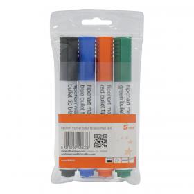 5 Star Office Flipchart Marker Bullet Tip Water-based 2mm Line Wallet Assorted Colours Pack of 4 909922
