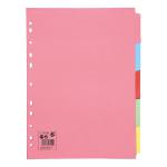 5 Star Office Subject Dividers 5-Part Recycled Card Multipunched 155gsm A4 Assorted [Pack 50] 913314