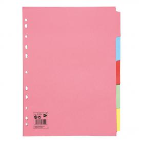 5 Star Office Subject Dividers 5-Part Recycled Card Multipunched 155gsm A4 Assorted Pack of 50 913314