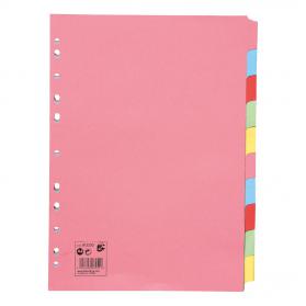 5 Star Office Subject Dividers 10-Part Recycled Card Multipunched 155gsm A4 Assorted Pack of 25 913330
