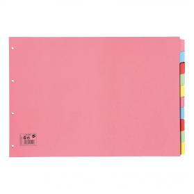 5 Star Office Subject Dividers 10-Part Recycled Card Multipunched 4 Holes 155gsm Landscape A3 Assorted 913357