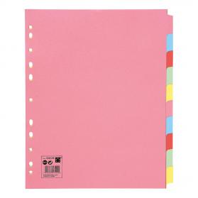 5 Star Office Subject Dividers 10-Part Recycled Card Multipunched Extra Wide 155gsm A4 Assorted 918125