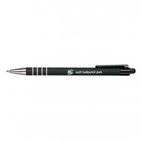 5 Star Office Retractable Ball Pen Soft Grip Medium 1.0mm Tip 0.5mm Line Black Pack of 12 918508