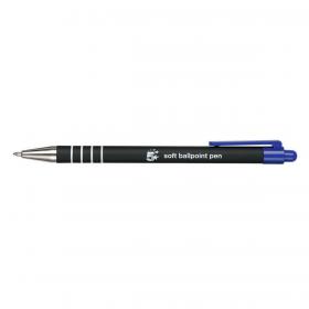 5 Star Office Retractable Ball Pen Soft Grip Medium 1.0mm Tip 0.5mm Line Blue Pack of 12 918516