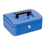 5 Star Facilities Cash Box with 5-compartment Tray Steel Spring Lock 8 Inch W200xD160xH70mm Blue 918893