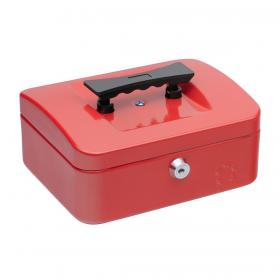 5 Star Facilities Cash Box with 5-compartment Tray Steel Spring Lock 8 Inch W200xD160xH70mm Red 918907