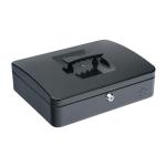 5 Star Facilities Cash Box with 5-compartment Tray Steel Spring Lock 12 Inch W300xD240xH90mm Black 918915
