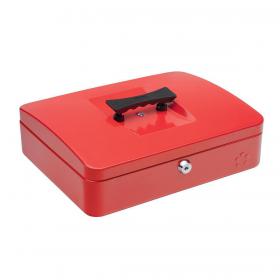 5 Star Facilities Cash Box with 5-compartment Tray Steel Spring Lock 12 Inch W300xD240xH90mm Red 918931
