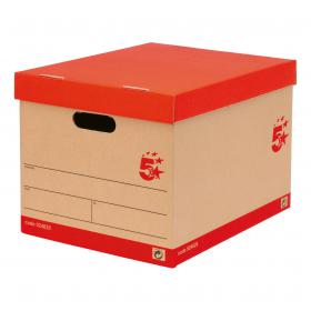 5 Star Office FSC Storage Box with Lid Self-assembly Kraft W321xD392xH291mm Red & Brown Pack of 10 924820