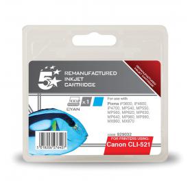 5 Star Office Remanufactured Inkjet Cartridge Page Life 448pp 9ml Cyan Canon CLI-521C Alternative