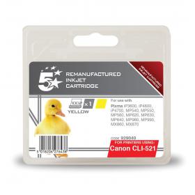 5 Star Office Remanufactured Inkjet Cartridge Page Life 477pp 9ml Yellow Canon CLI-521Y Alternative 929040