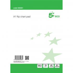 5 Star Eco Recycled Flipchart Pad Perforated 40 Sheets A1 Green & White [Box 5] 930261