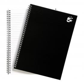 5 Star Office Notebook Wirebound 80gsm Ruled 140pp A4 Black Pack of 5 930264
