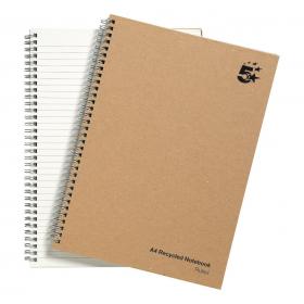 5 Star Eco Notebook Wirebound 80gsm Ruled Recycled 160pp A4 Buff Pack of 5 930279