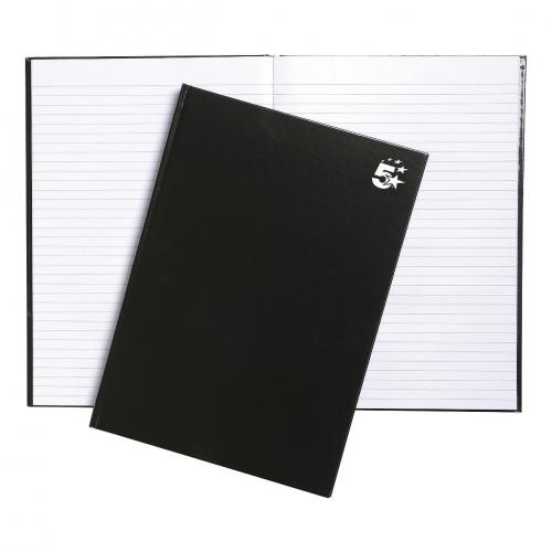 5 Star Office Notebook Twin Wirebound Hard Cover Ruled 80gsm A4 Black Pack 5 