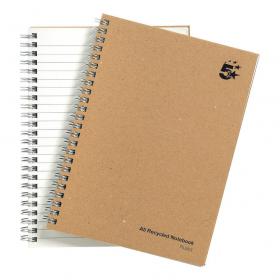 5 Star Eco Notebook Wirebound 80gsm Ruled Recycled 160pp A5 Buff Pack of 5 930287