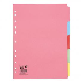 5 Star Office Subject Dividers 5-Part Recycled Card Multipunched 155gsm A4 Assorted Pack of 10 932192